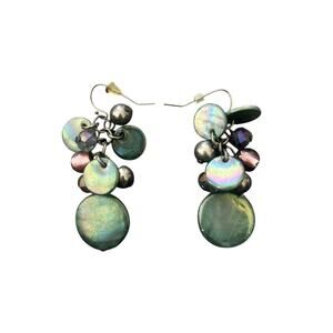 Vintage Green Iridescent Beaded Earrings Costume Fashion Jewelry